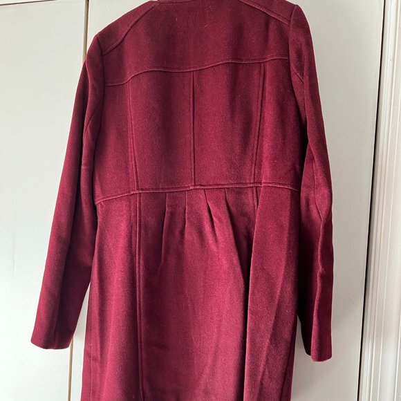 NWT! LOFT Burgundy Zip Collarless Winter Coat - 52% Wool - Size Medium - Picture 3 of 6
